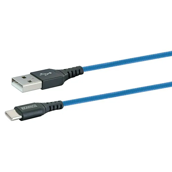Schwaiger USB-Ladekabel - 1,2 m, USB A-Stecker, USB C-Stecker, Königsblau - Detailaufnahme