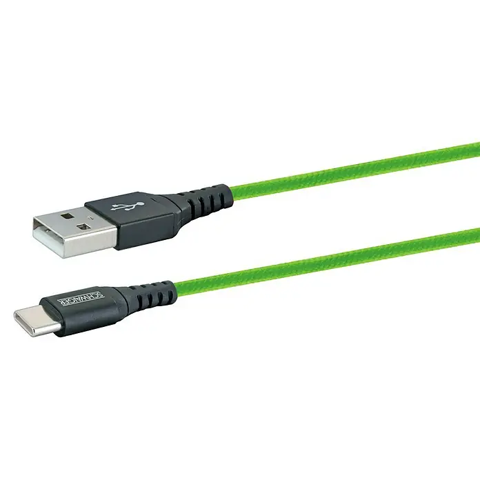 Schwaiger USB-Ladekabel - 1,2 m, USB A-Stecker, USB C-Stecker, Giftgrün - Detailaufnahme