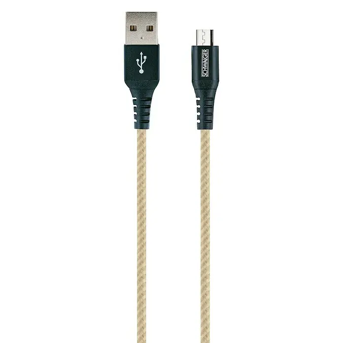 Schwaiger USB-Ladekabel - 1,2 m, USB A-Stecker, USB Micro-B-Stecker, Hanfbraun - Detailaufnahme