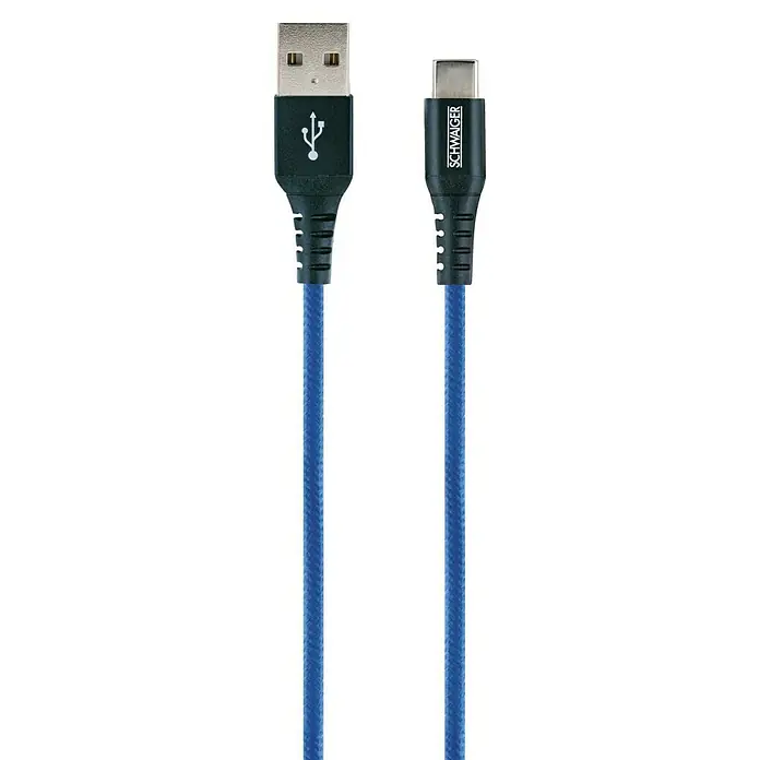 Schwaiger USB-Ladekabel - 1,2 m, USB A-Stecker, USB C-Stecker, Königsblau - Detailaufnahme