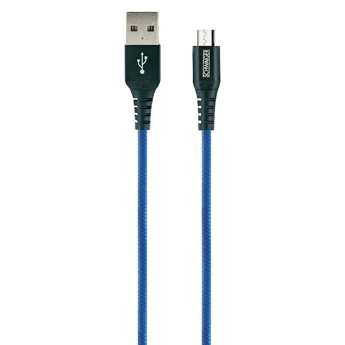 Schwaiger USB-Ladekabel - 1,2 m, USB A-Stecker, USB Micro-B-Stecker, Königsblau - Detailaufnahme