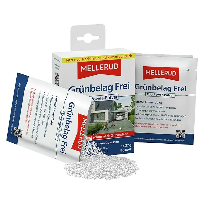 Mellerud Grünbelag-Entferner Grünbelag Frei Eco-Power-Pulver - 66 g - Diagonale Ansicht