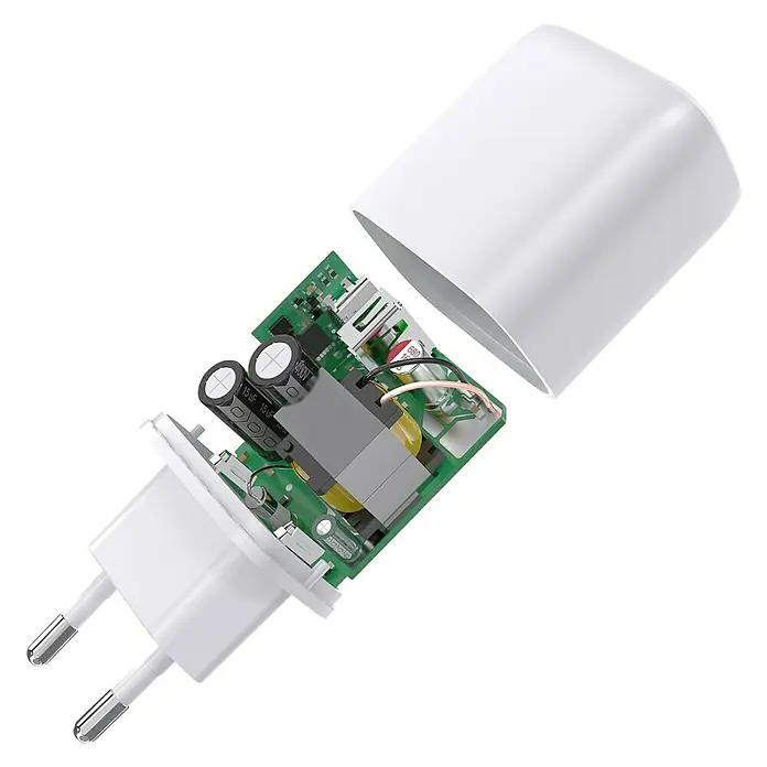 Schwaiger USB-Ladeadapter - Weiß, USB-A-Buchse, USB-C-Buchse, 230 V - Diagonale Ansicht