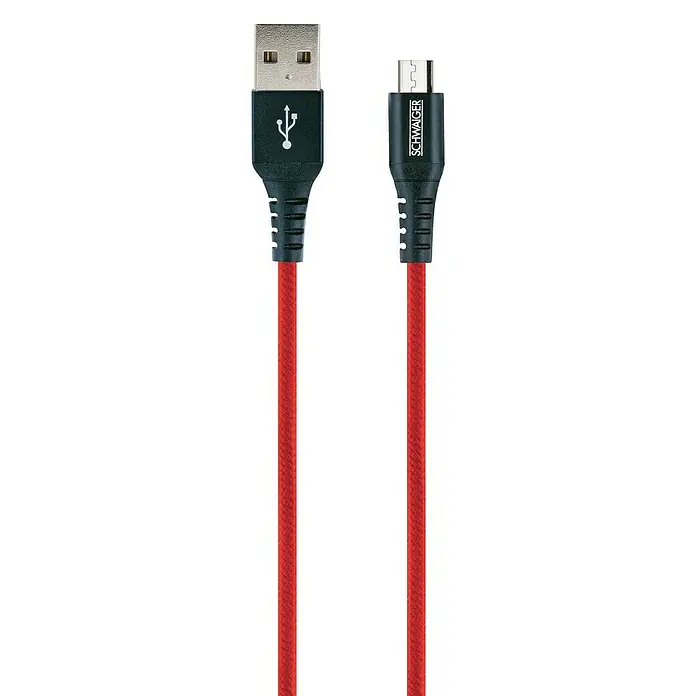 Schwaiger USB-Ladekabel - 1,2 m, USB A-Stecker, USB Micro-B-Stecker, Feuerrot - Detailaufnahme
