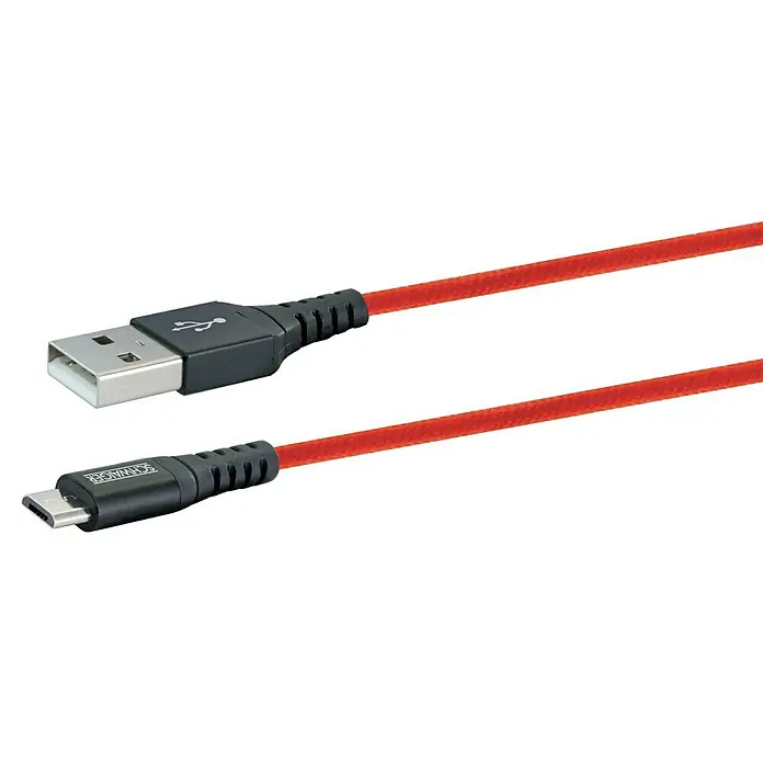 Schwaiger USB-Ladekabel - 1,2 m, USB A-Stecker, USB Micro-B-Stecker, Feuerrot - Detailaufnahme