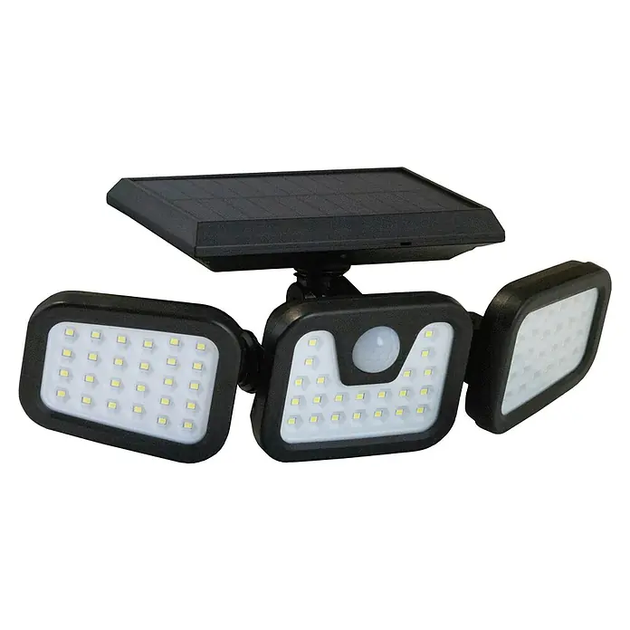 Solarna vanjska zidna LED svjetiljka - Prepoznavanje pokreta, Plastika, IP44, Crne boje - Dijagonalni pogled