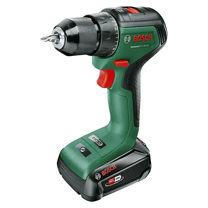 Bosch 18 V Power for All Akku-Bohrschrauber UniversalDrill 18V-60 - 18 V, 1 Akku, Leerlaufdrehzahl: 0 U/min - 1.900 U/min - Diagonale Ansicht