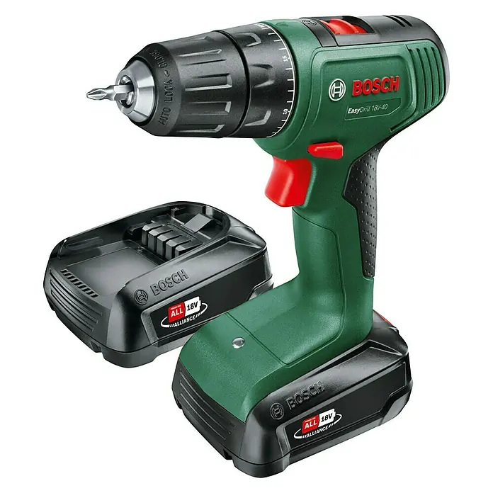 Bosch 18 V Power for All Akku-Bohrschrauber EasyDrill 18V-40 - 18 V, 2 Akkus, 2 Ah, Leerlaufdrehzahl: 430 U/min - 1.630 U/min - Diagonale Ansicht