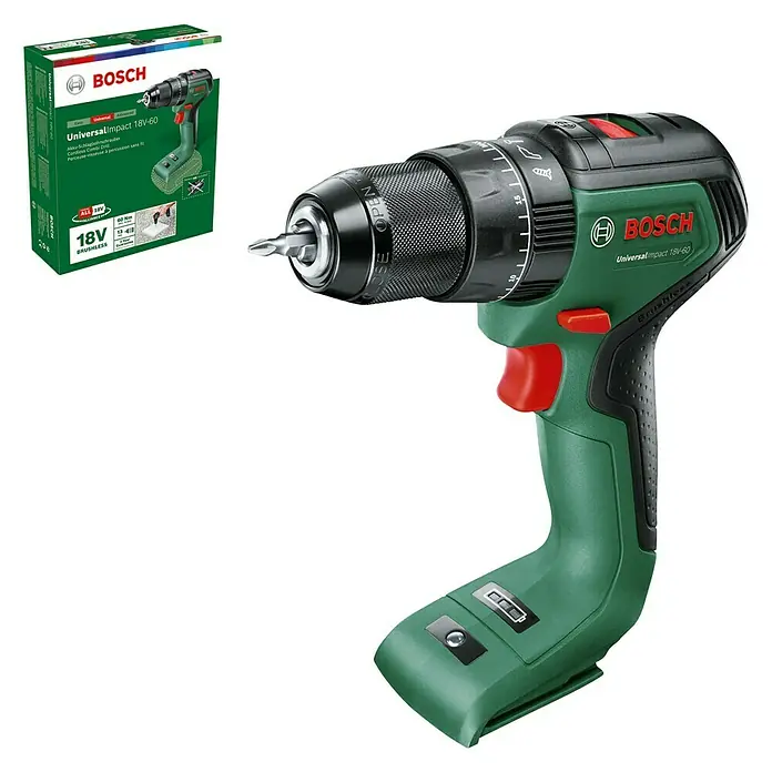 Bosch 18 V Power for All Akku-Schlagbohrschrauber UniversalImpact 18V-60 - 18 V, Ohne Akku, Leerlaufdrehzahl: 0 U/min - 1.900 U/min - Diagonale Ansicht