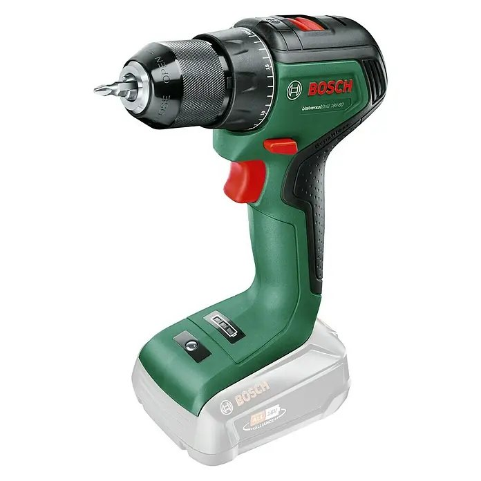 Bosch 18 V Power for All Akku-Bohrschrauber UniversalDrill 18V-60 - 18 V, Ohne Akku, Leerlaufdrehzahl: 0 U/min - 1.900 U/min - Diagonale Ansicht