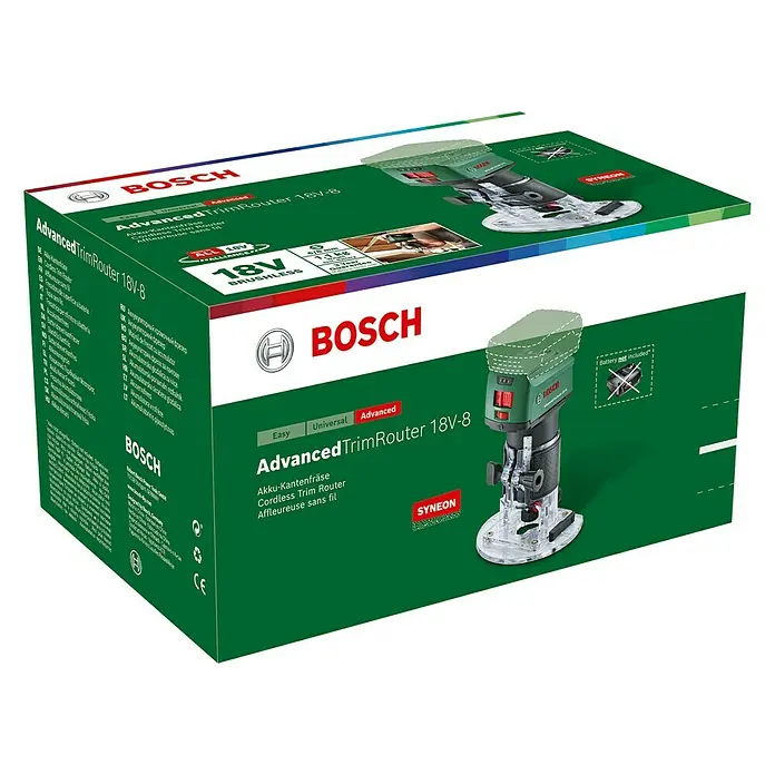 Bosch 18 V Power for All Akku-Kantenfräser AdvancedTrimRouter 18V-8 - 18 V, Ohne Akku, Leerlaufdrehzahl: 10.000 U/min - 30.000 U/min - Diagonale Ansicht