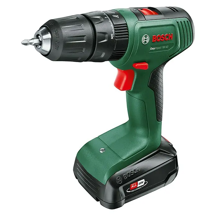 Bosch 18 V Power for All Akku-Schlagbohrschrauber EasyImpact 18V-40 - 18 V, 1 Akku, Leerlaufdrehzahl: 430 U/min - 1.630 U/min, 2 Ah - Diagonale Ansicht