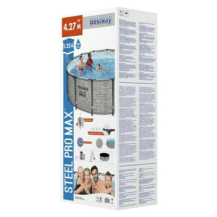Bestway Bazen Steel Pro MAX - 15.232 l, Sive boje, Ø x V: 427 x 122 cm - Dijagonalni pogled
