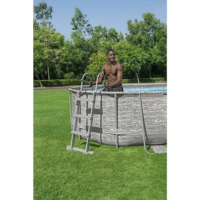 Bestway Set za ovalni bazen Power Steel Vista - 427 x 250 x 100 cm, 7.250 l, Boja unutarnje folije: Plave boje - Proizvod u upotrebi