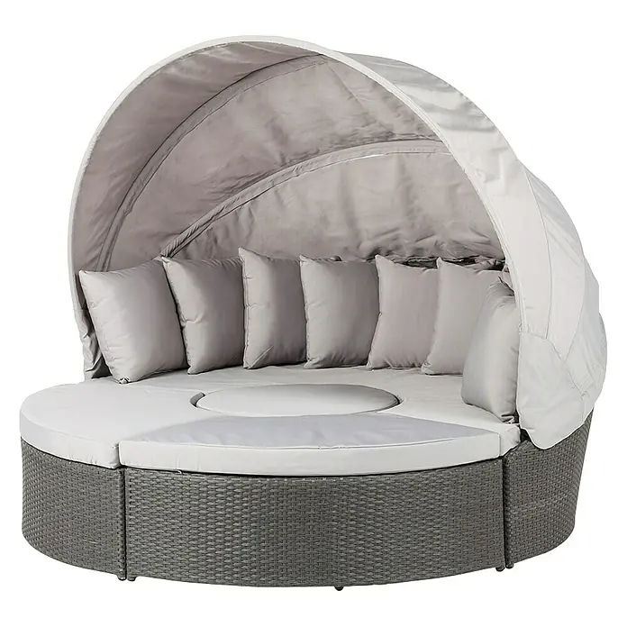 Lounge-Insel - L x B x H: 185 x 155 x 33 cm, Polyrattan, Grau - Diagonale Ansicht