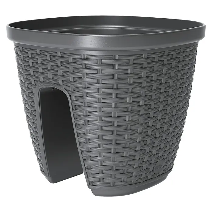 Poétic Casa Mesh Geländertopf - Außenmaß (Ø x H): 30 x 26 cm, Kunststoff, Granit - Diagonale Ansicht