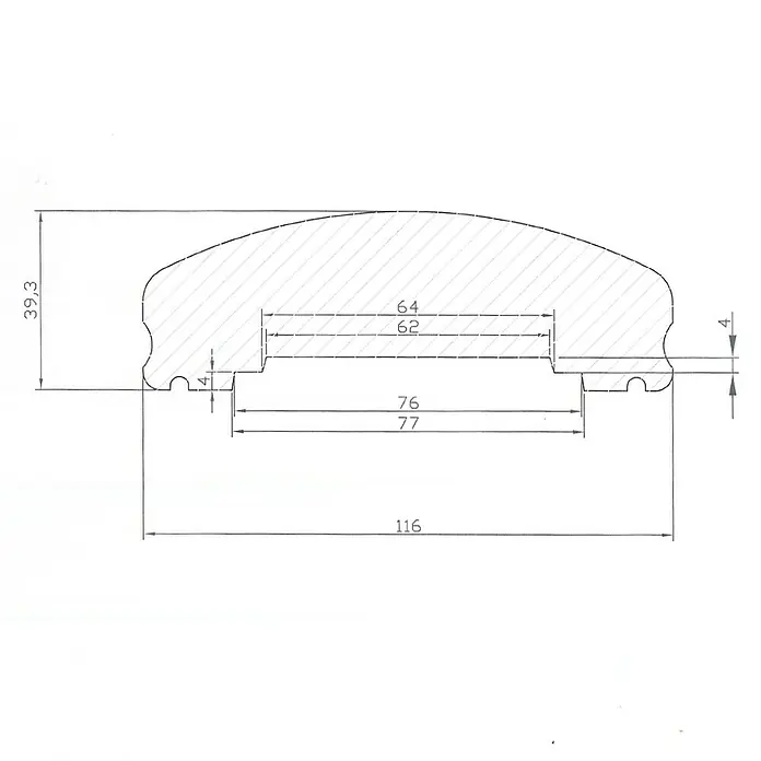 Handlauf - Fichte/Tanne, 1.480 x 115 x 40 mm - Skizze