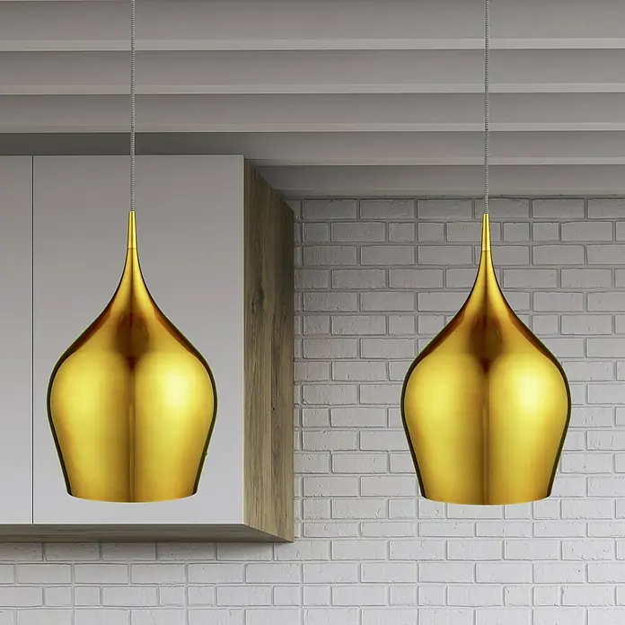 Searchlight Pendelleuchte Vibrant - 60 W, L x B x H: 26 x 26 x 160 cm, Gold, E27, 260 mm - Bildausschnitt