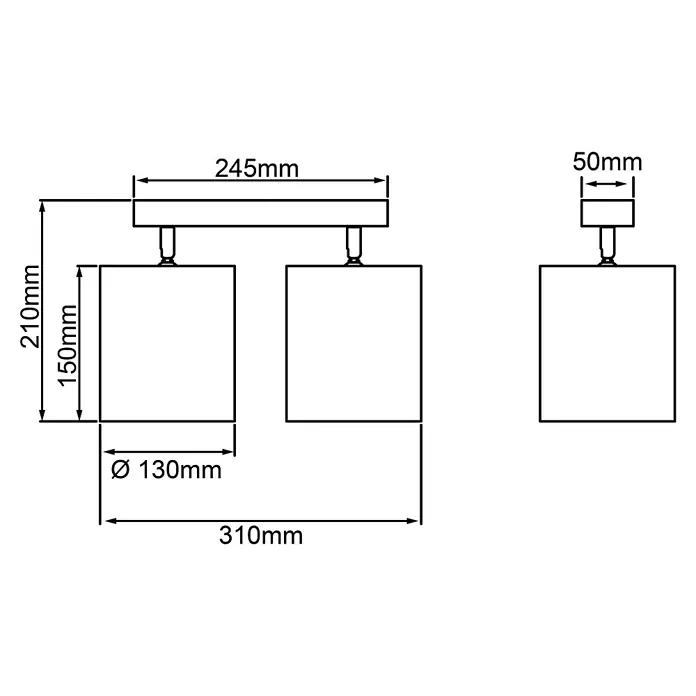 Brilliant Wiley Deckenstrahler - 42 W, L x B x H: 13 x 31 x 21 cm, Schwarz, E14, 2 Stk. - Skizze