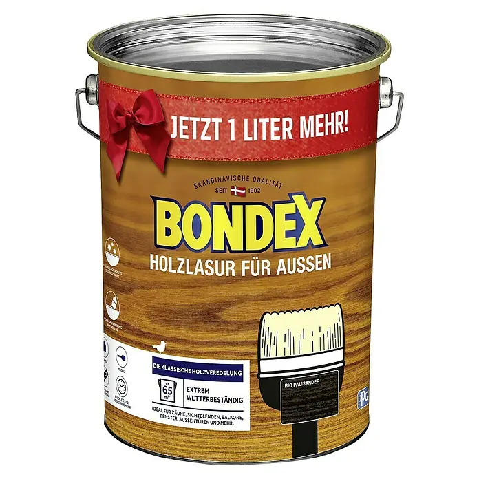 Bondex Holzlasur für Außen - Rio-Palisander, Seidenmatt, 5 l, Lösemittelbasiert, Alkydharz, Aromatenfreie Lösungsmittel - Vorderansicht