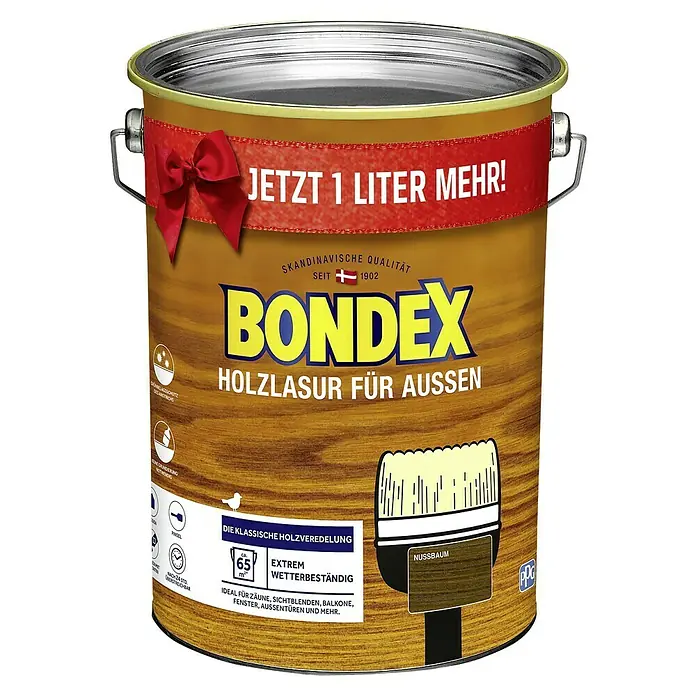 Bondex Holzlasur für Außen - Nussbaum, Seidenmatt, 5 l, Lösemittelbasiert, Alkydharz - Vorderansicht