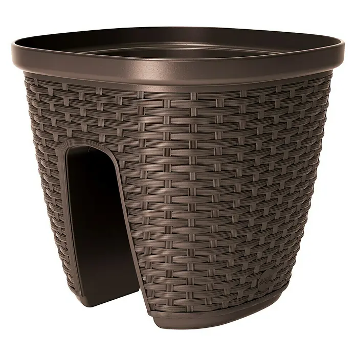 Poétic Casa Mesh Geländertopf - Außenmaß (Ø x H): 30 x 26 cm, Kunststoff, Mokka - Diagonale Ansicht