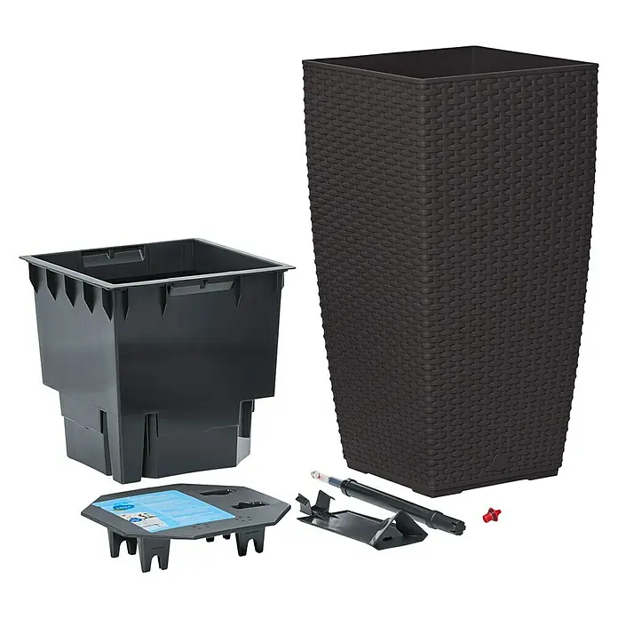 Poétic Casa Mesh Pflanzensäule - Außenmaß (L x B x H): 30 x 30 x 57 cm, Kunststoff, Granit - Diagonale Ansicht