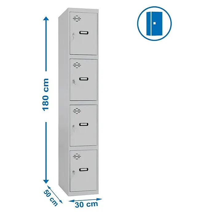 Simonrack Simonlocker Taquilla Prof. Doors - L x An x Al: 50 x 30 x 180 cm, Número de puertas: 4 ud. - Dibujo técnico
