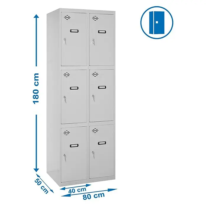 Simonrack Simonlocker Taquilla Prof. Doors - L x An x Al: 50 x 80 x 180 cm, Número de puertas: 6 ud. - Dibujo técnico