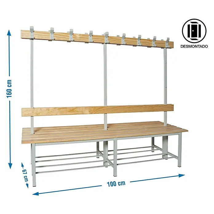 Simonrack Simonlocker Umkleide-Sitzbank SR 8/1000 - L x B x H: 67 x 100 x 160 cm - Skizze