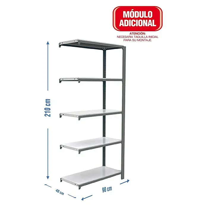 Simonrack Simonoffice Estantería para archivadores Offliclick Metal Adicional - L x An x Al: 40 x 90 x 210 cm, Capacidad de carga: 200 kg/balda, Número de baldas: 5 ud., Gris/Blanco - Dibujo técnico