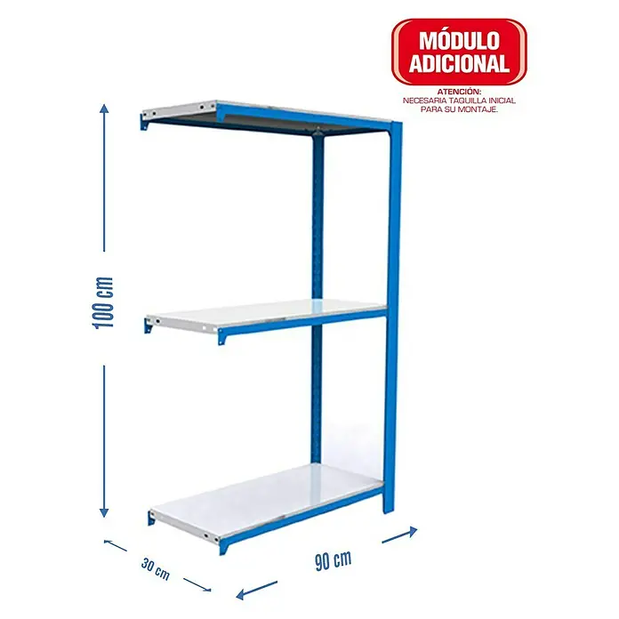 Simonrack Simonoffice Estantería para archivadores Offliclick Metal Adicional - L x An x Al: 30 x 90 x 100 cm, Capacidad de carga: 200 kg/balda, Número de baldas: 3 ud., Azul - Dibujo técnico