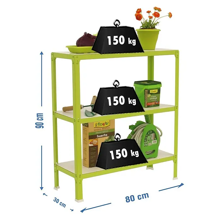 Simonrack Simonhome Estantería metálica Homeclick Wood Color Mini - L x An x Al: 30 x 80 x 90 cm, Capacidad de carga: 150 kg/balda, Número de baldas: 3 ud., Verde - Dibujo técnico