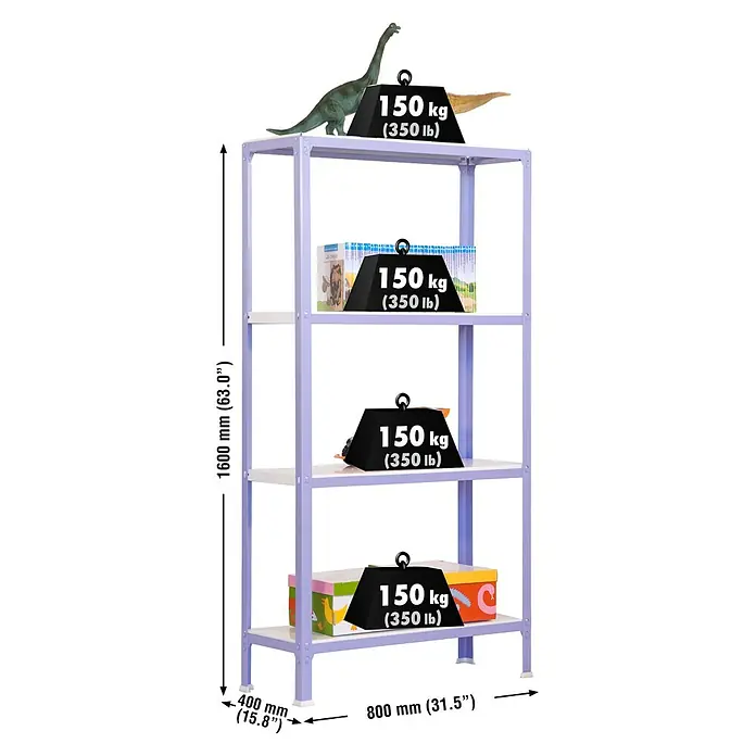 Simonrack Homeclick Metallregal Mini - L x B x H: 40 x 80 x 160 cm, Traglast: 150 kg/Boden, Anzahl Böden: 4 Stk., Lila - Skizze