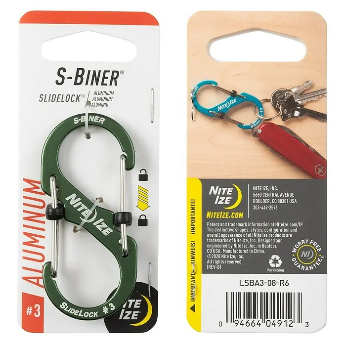 Nite Ize Doppelkarabiner S-Biner Slidelock - Aluminium, Olivgrün - Ansicht von oben