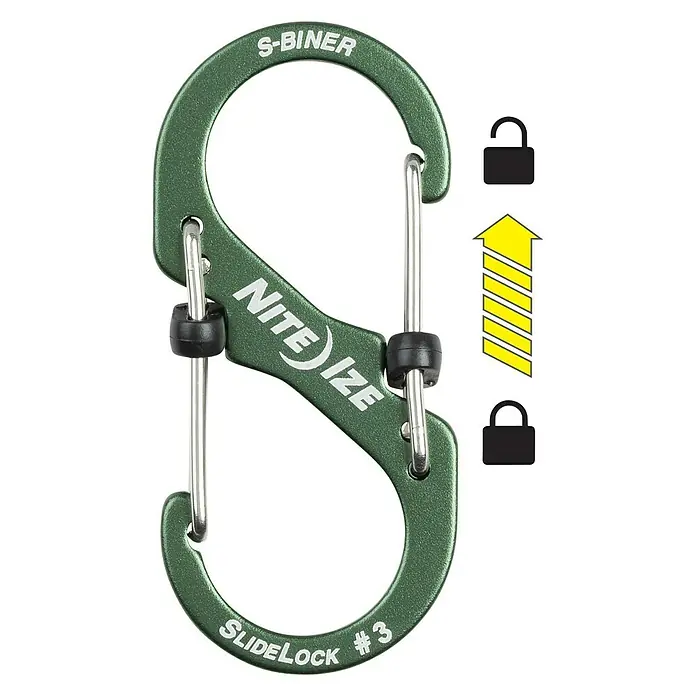 Nite Ize Doppelkarabiner S-Biner Slidelock - Aluminium, Olivgrün - Ansicht von oben