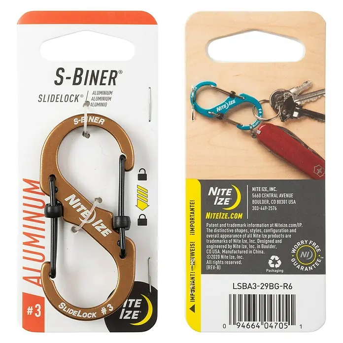 Nite Ize Doppelkarabiner S-Biner Slidelock - Aluminium, Kojotenbraun - Ansicht von oben