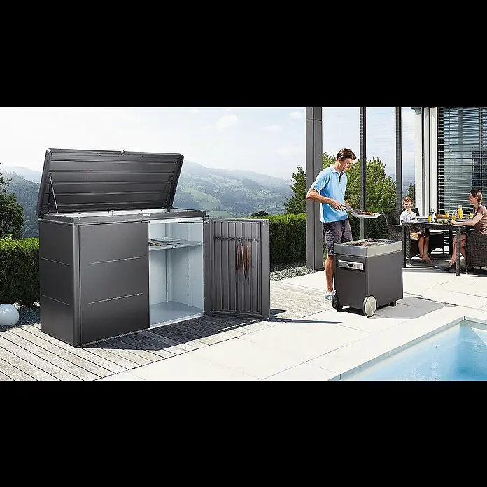 Biohort Garten-Aufbewahrungsbox HighBoard - L x B x H: 0,7 x 1,6 x 1,18 m, Silber Metallic, Stahl - Gartenbox HighBoard von Biohort