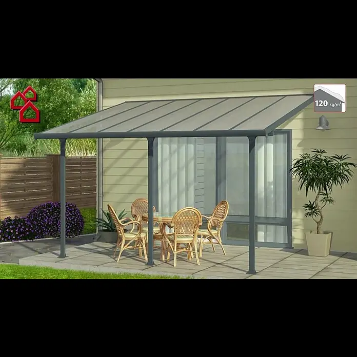 Terrassenüberdachung Tuscany LED - Tiefe: 3 m, B x H: 5,46 x 2,1 m, Anthrazitgrau - Terrassenüberdachung Tuscany von Palram | BAUHAUS