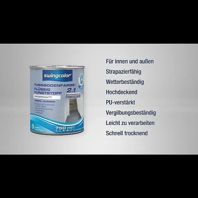 swingcolor 2in1 Flüssigkunststoff RAL 6002 - Laubgrün, 750 ml, Seidenmatt - Fußbodenfarbe von swingcolor