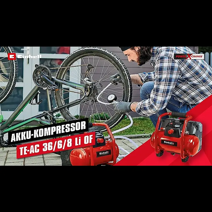 Einhell Power X-Change Akku-Kompressor TE-AC 36/6/8 Li OF Set-Solo - 18 V, Ohne Akku, 3.200 U/min - Akku-Kompressor TE-AC 36/6/8 Li OF Set