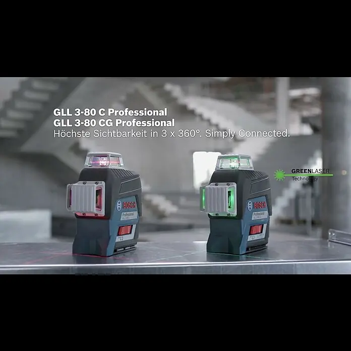 Bosch Professional Linienlaser GLL 3-80 C - Max. Arbeitsbereich: 30 m - Sichtbarkeit auf neuem Niveau in 3 x 360° - der neue Linienlaser Bosch GLL 3-80 C/CG Professional