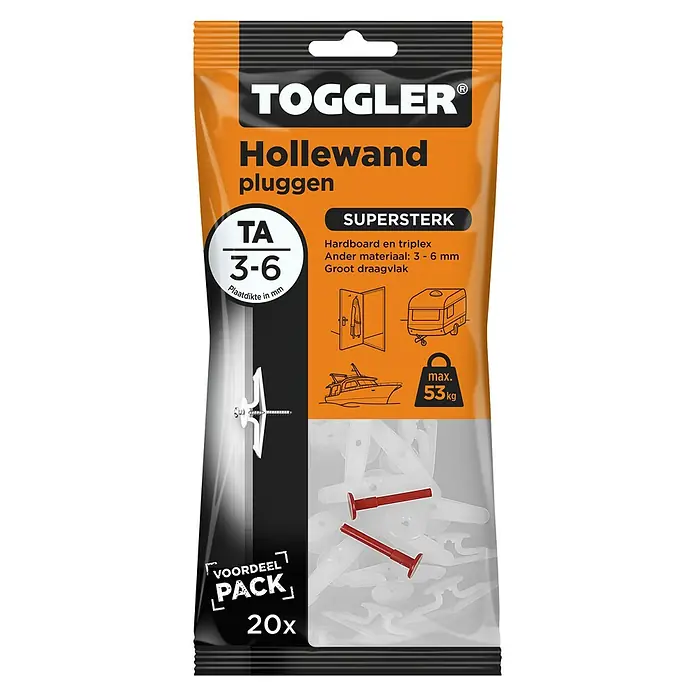 Toggler Hollewandpluggen TA 3-6 - 20 stk., Wit - Vooraanzicht