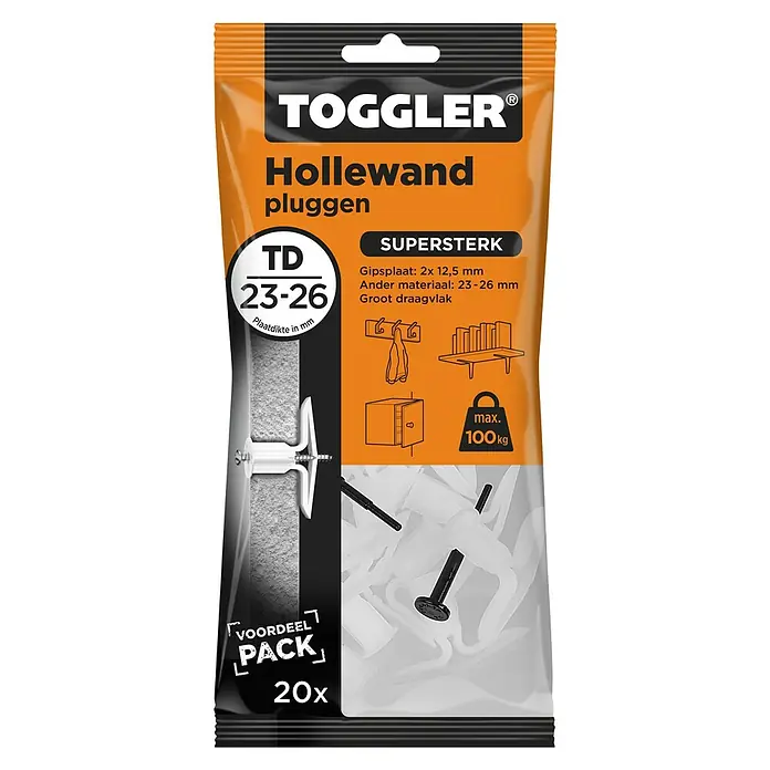 Toggler Hollewandpluggen TD 23-26 - 20 stk., Wit - Vooraanzicht