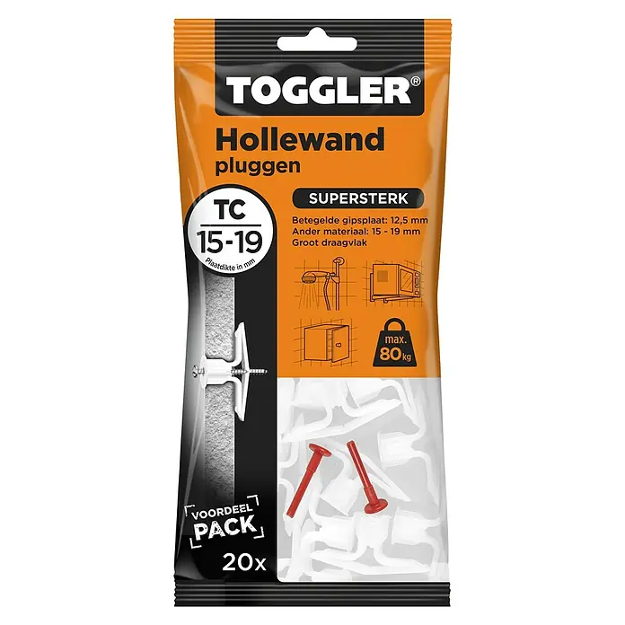 Toggler Hollewandpluggen TC 15-19 - 20 stk., Wit - Vooraanzicht