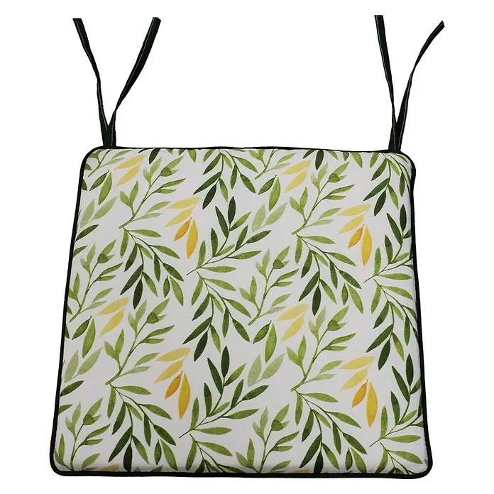 Cojín para silla Hojas olivo - 40 x 40 x 3,5 cm, Verde/Amarillo, 50% algodón y 50% poliéster - Vista angular