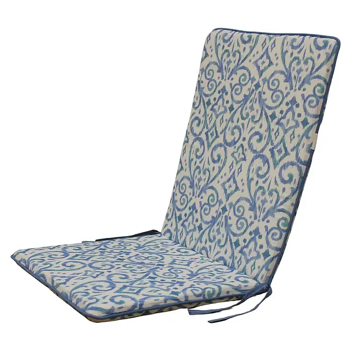 Cojín para silla con respaldo alto Mahir - 95 x 45 x 3,5 cm, Azul/Blanco, 50% algodón y 50% poliéster - Vista angular