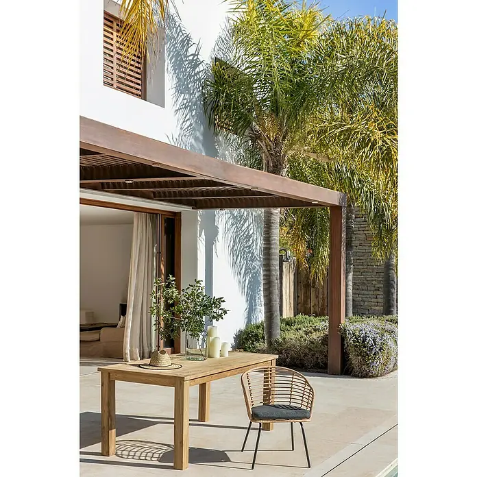 Sunfun Mesa de jardín Noemi - L x An: 180 x 90 cm, Marrón natural - Foto ambiente