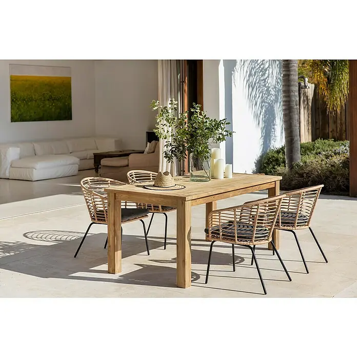 Sunfun Mesa de jardín Noemi - L x An: 180 x 90 cm, Marrón natural - Foto ambiente