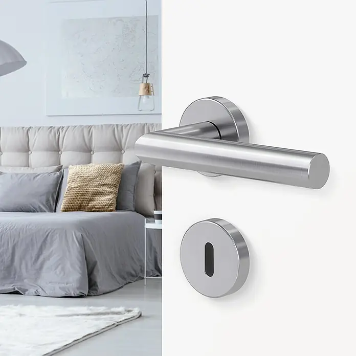Diamond Doors Modern Zimmertürgarnitur L-Form Premium antibakteriell - Türstärke: 40 mm - 45 mm, Buntbart BB, Edelstahl, L-Form - Stimmungsaufnahme